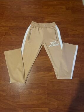 Tan men’s Rockstar Original Track Pants with White Stripe